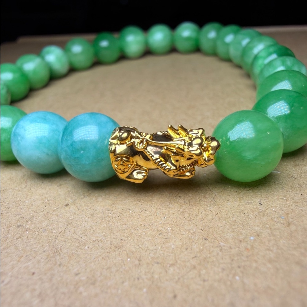 New 18K Solid Real Gold Genuine Jade gemstone bracelet adjustable unisex